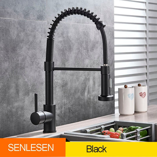 Golden Kitchen Spring Faucet Brass Deck Mount 360 Degree Rotate Stream &amp; Sprayer Nozzle Hot Cold