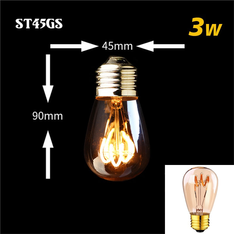 Retro Dimmable Led Edison Bulb E27 3W Gold Spiral Filament St64 G125 Ampoule Lamp Incandescent