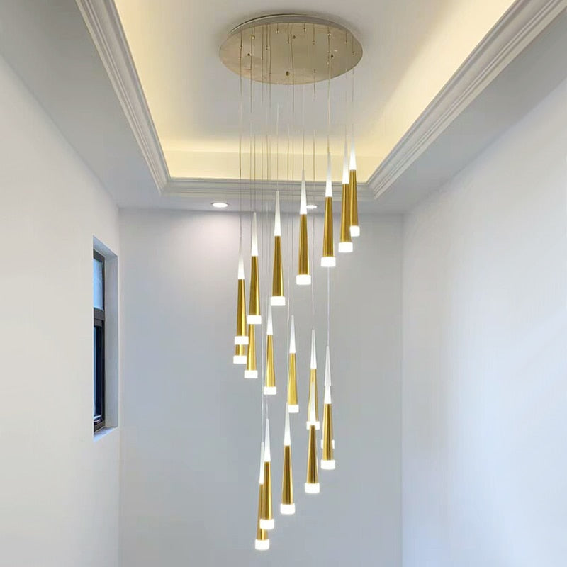 Led Chandelier Gold/Black/White/Coffe/Silver Staircase Long Pendant Lamp Duplex Building Villa