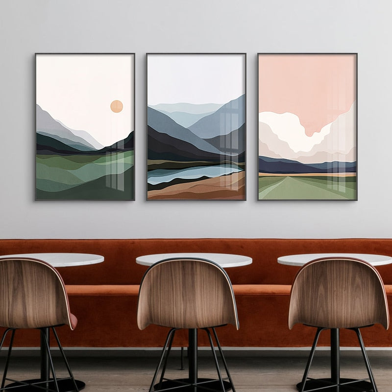 Abstract Ocean Landscape Canvas Painting: Nordic Decoration Wall Art