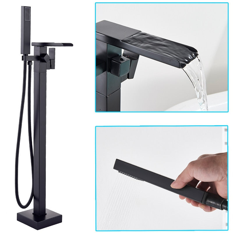 Luxury Matte Black Bathtub Faucet Freestanding Bathroom Tub 6 Types Spout Floor Mounted Bath Shower
