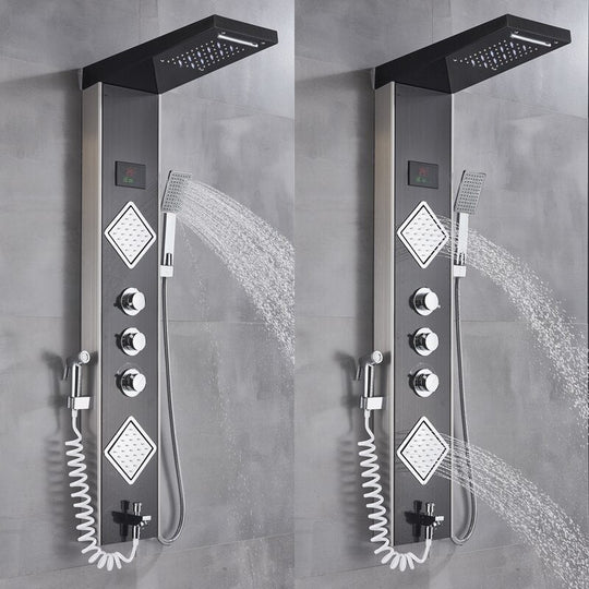 Luxury Brushed Nickle Bathroom Shower Faucet Led Panel Column Bathtub Mixer Tap W/Hand Temperature