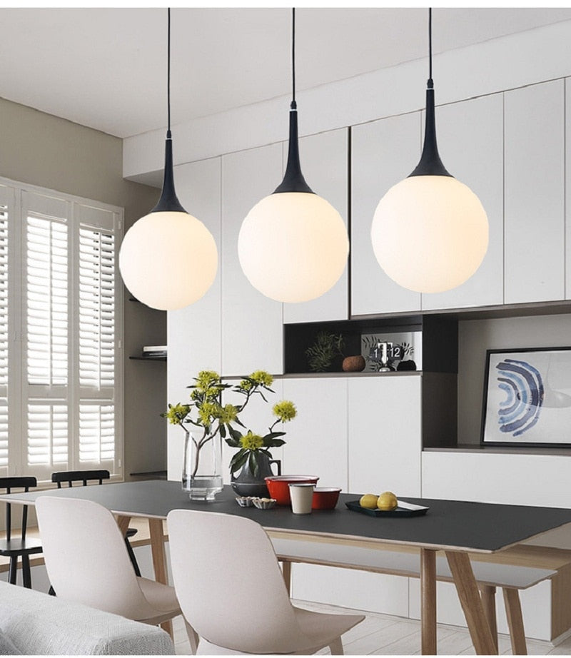Black/White - Loft Simple Milk White Glass Ball Pendant Light Led E27 Modern Hanging Lamp With 6