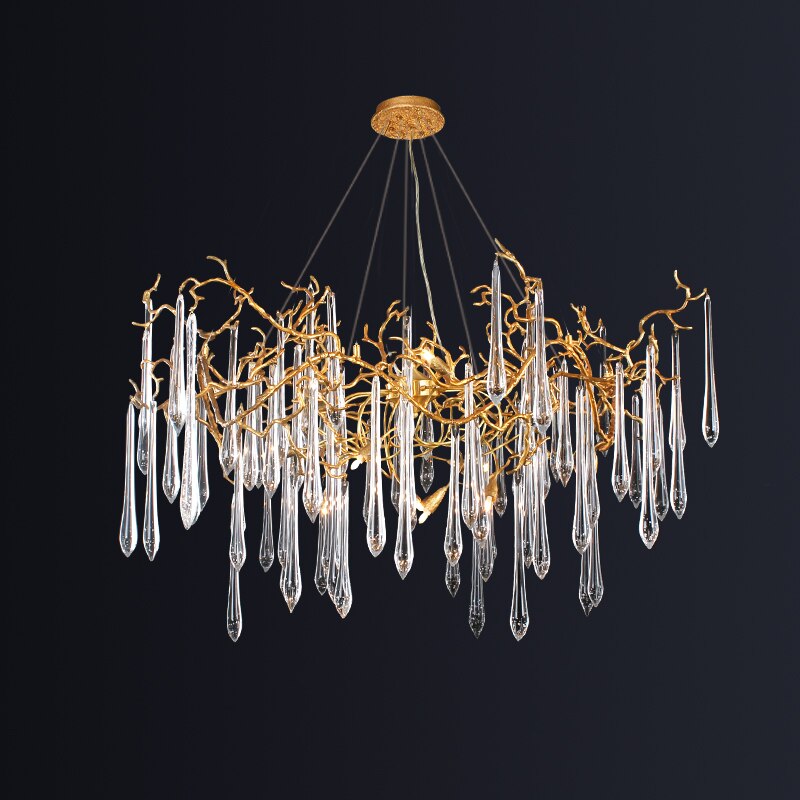 Artistic Blue Crystal Bedroom And Dining Room Light - All Copper Twigs Design Clear Crystal /