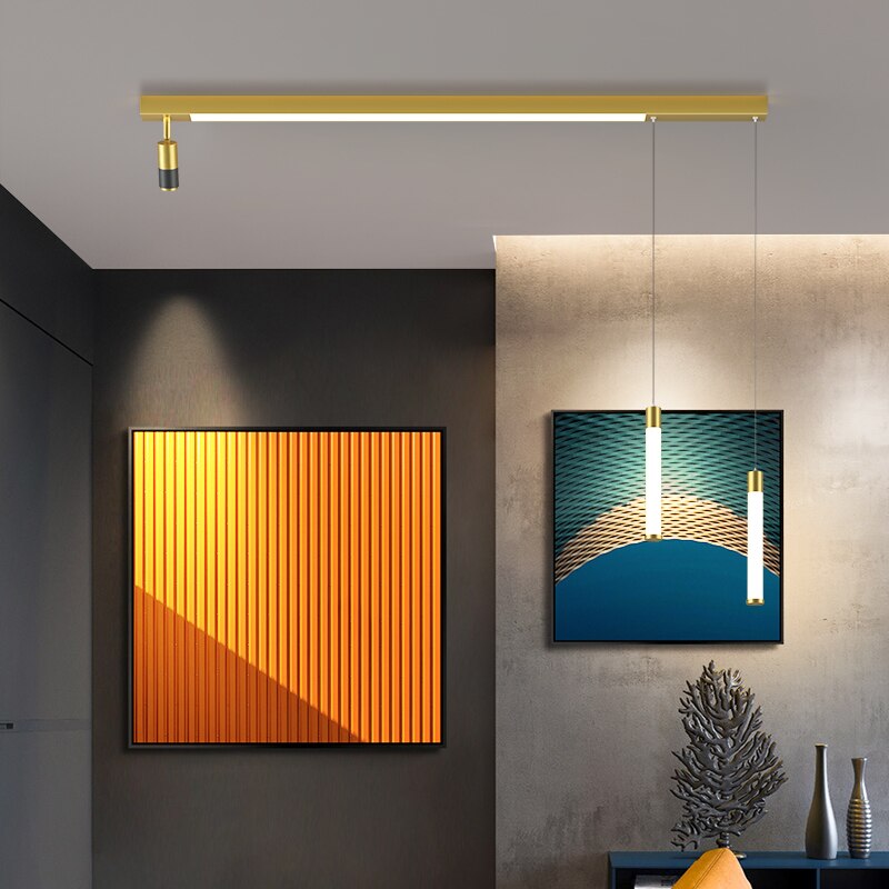 Modern Long Led Chandeliers Lamp Suitable For Bedroom Corridor And Dining Room Black Gold Frame 80