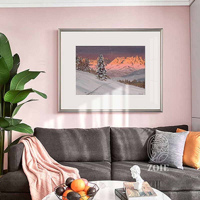 Nordic Snow Mountain Landscape Posters: Modern White Border Wall Art Painting