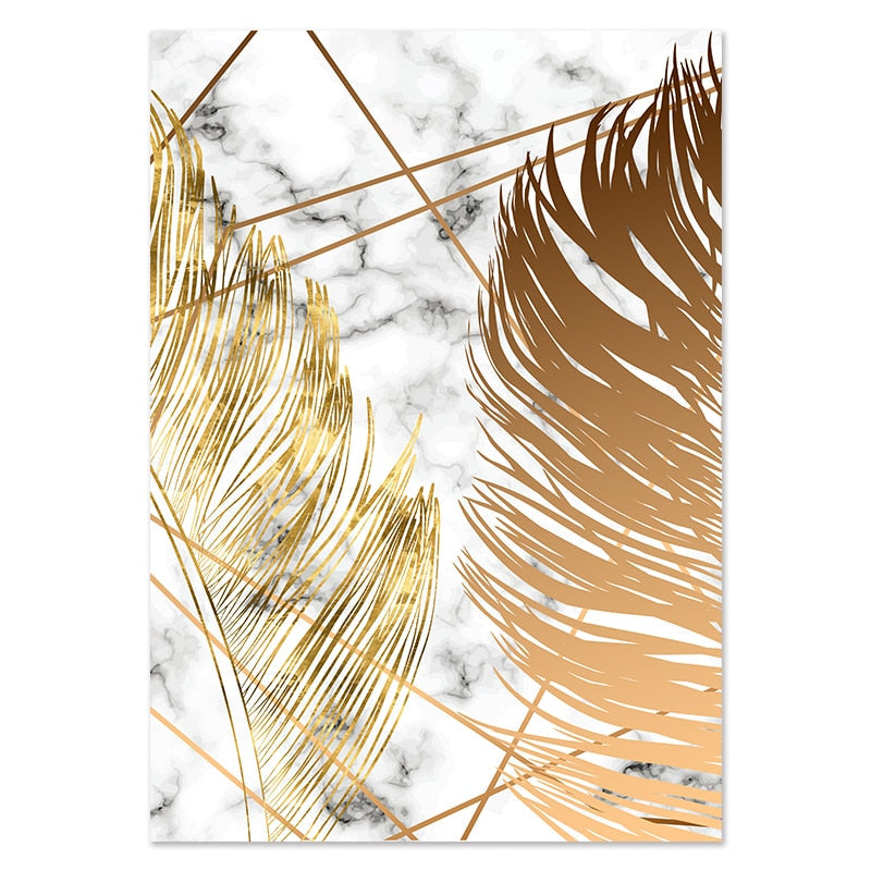 Golden Leaf &amp; Marble Nordic Canvas - Abstract Modern Art For Home Decor 20X25Cm No Frame / Picture