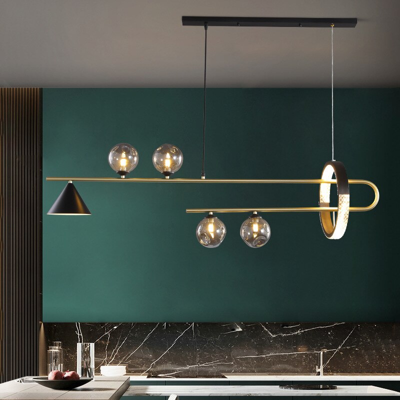 Modern Led Glass Ball Gold Black Pendant Light