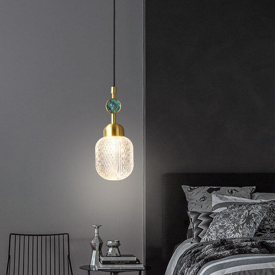 Simple Modern Light Luxury Bedside Lamp Nordic Style Bedroom Copper Glass Bar Creative Single -