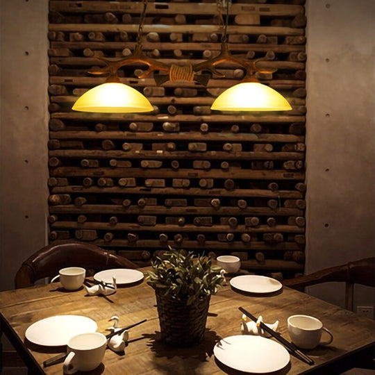 Retro Industrial Style Double Antler Chandelier Creative Resin Restaurant Droplight Lustre Cafe