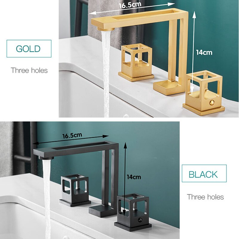 Art Design Bathroom Faucet Cold And Hot Deck Mounted Tap All Brass Dual Handles Basin High -