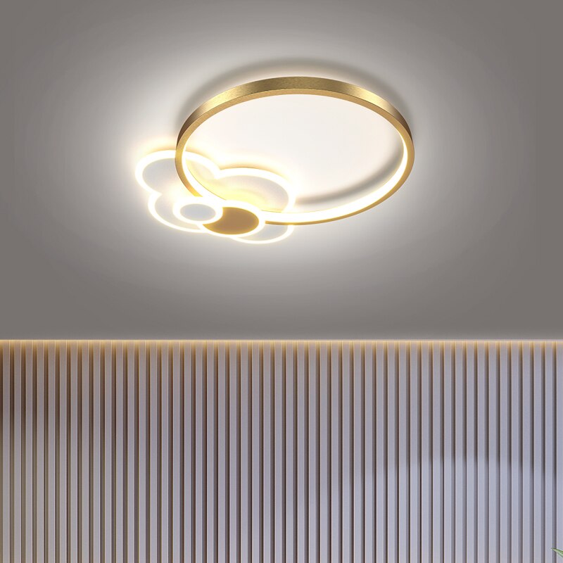 Nordic Living Room Chandeliers Atmosphere Led Ceiling Lamps Personality Golden Ring Bedroom Lamp
