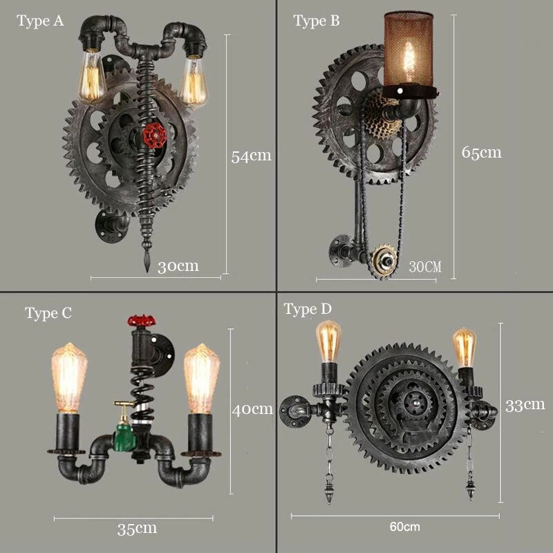 Industrial Light Design Wall Lamp Restaurant Coffee Shop Bar American Retro Gear Creative Bedroom