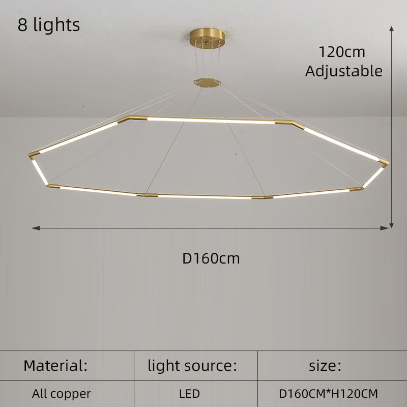 Modern Simple Copper Led Long Chandelier Restaurant Coffee Shop Front Desk Office Creative