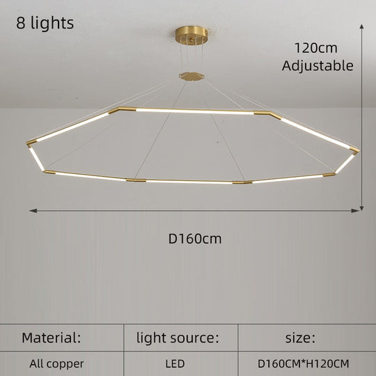 Modern Simple Copper Led Long Chandelier Restaurant Coffee Shop Front Desk Office Creative