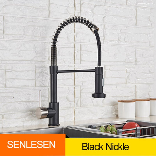 Golden Kitchen Spring Faucet Brass Deck Mount 360 Degree Rotate Stream &amp; Sprayer Nozzle Hot Cold