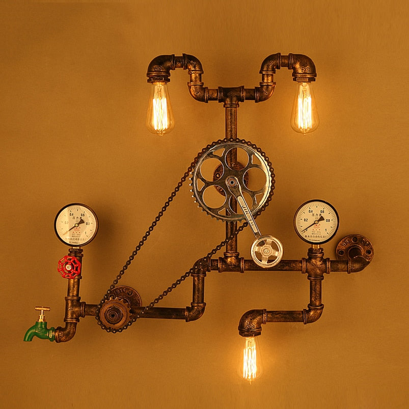 Vintage Retro Loft Industrial Wind Light Personality Water Pipe Gear Wall Lamp For Restaurant Bar