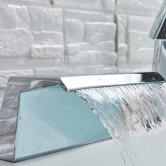 Deck Mount 3Pcs Waterfall Bathtub Faucet Single Handle Handheld Tub Mixer Taps Chrome Widespread