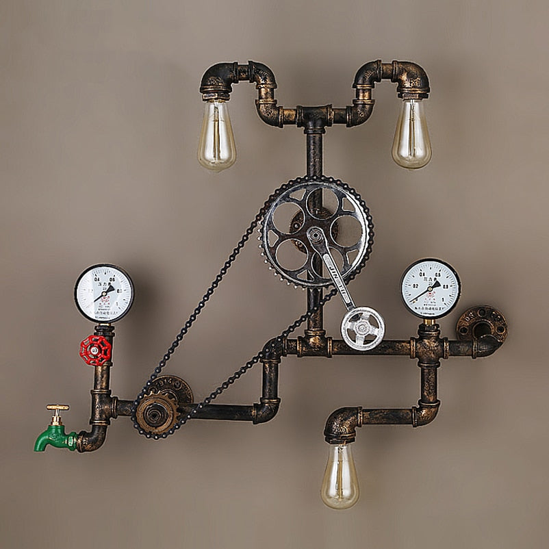 Vintage Retro Loft Industrial Wind Light Personality Water Pipe Gear Wall Lamp For Restaurant Bar