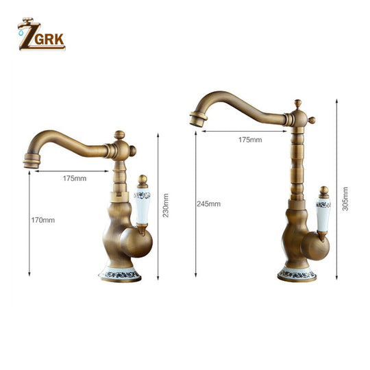 Antique Brass Faucet Bathroom Single Handle Sink Mixer Taps Hot And Cold Water Rotatable For Basin