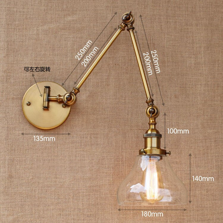Brass Glass Ball Vintage Wall Lights Fixtures Edison Swing Long Arm Light Loft Industrial Lamp