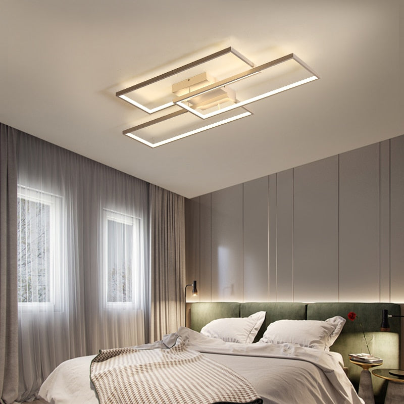 Rectangle Black/White Color Modern Led Chandelier For Living Room Bedroom 110V 220V Deco Dimmable