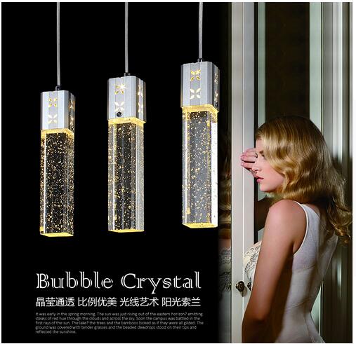 Crystal Pendant Light 3 Head Led Lights Bubble New Modern Column Pendant Lamp Pyramid Transparent