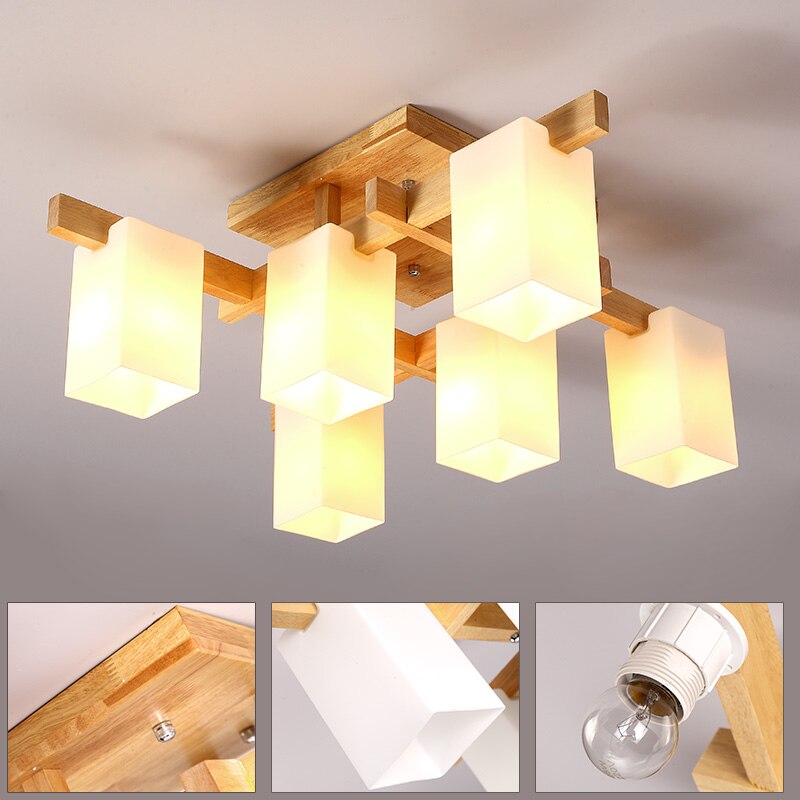 Nordic Minimalist Creative Led Wood Style Living Room Ceiling Lamp Personality Japanese Home Deco