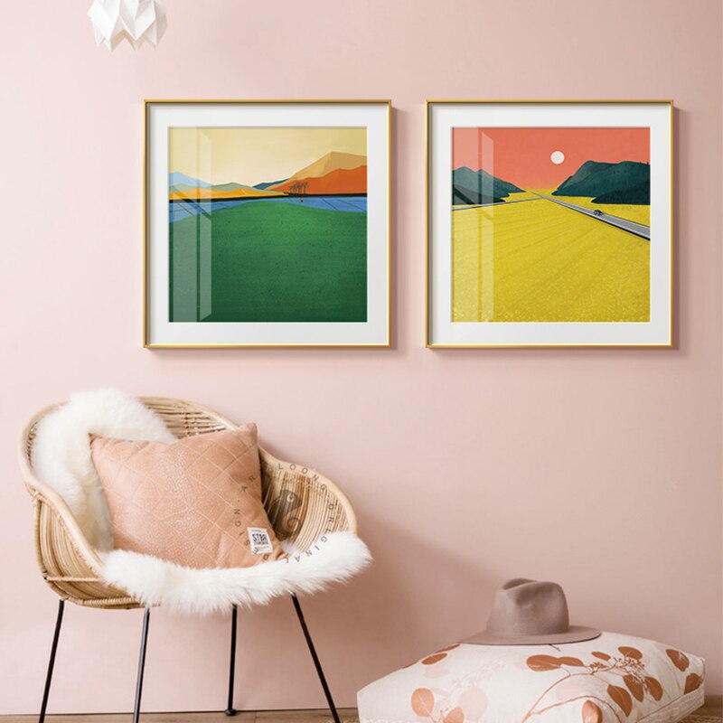 Scandinavian Abstract Landscape Canvas Poster: Modern Mountain Painting Wall Painting