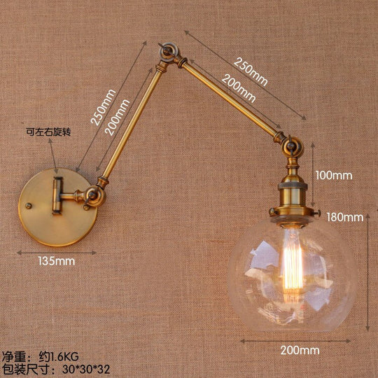 Brass Glass Ball Vintage Wall Lights Fixtures Edison Swing Long Arm Light Loft Industrial Lamp