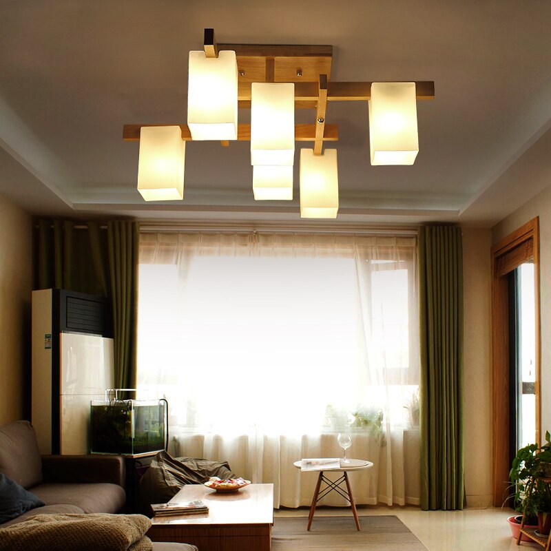Nordic Minimalist Creative Led Wood Style Living Room Ceiling Lamp Personality Japanese Home Deco