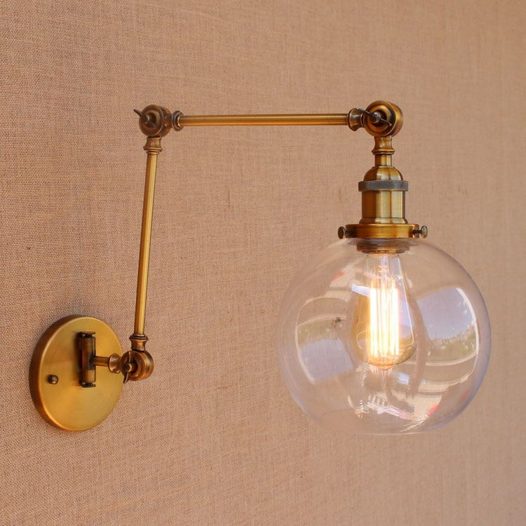 Brass Glass Ball Vintage Wall Lights Fixtures Edison Swing Long Arm Light Loft Industrial Lamp
