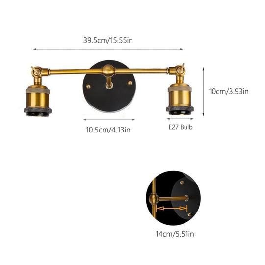 Double Head E27 Base Led Wall Light Decorative Lights Retro Classical Style Copper Lamp For Bedroom