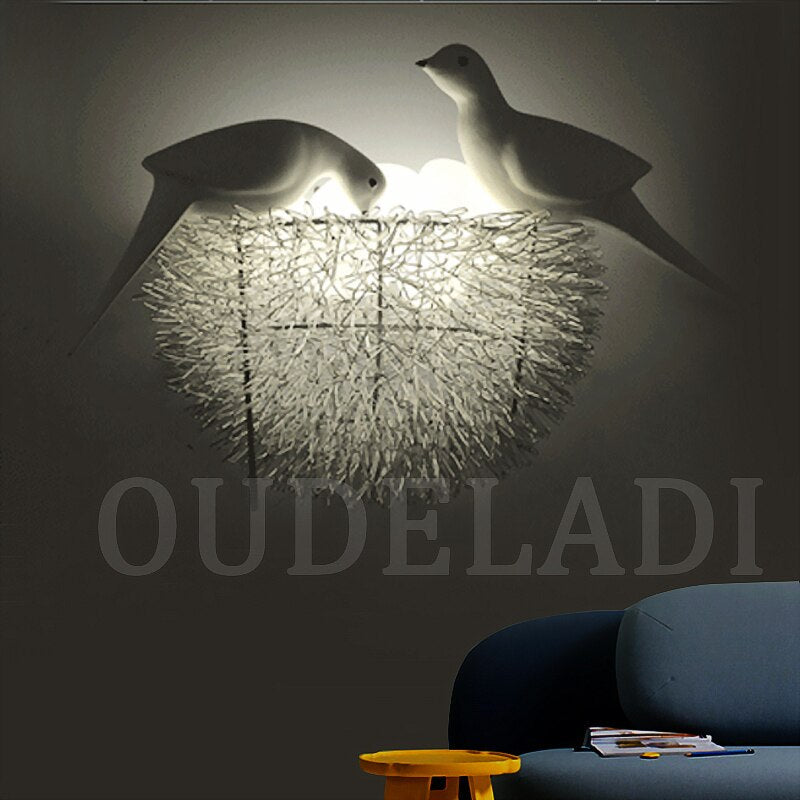 Bird Nest Led Wall Lamp Children Bedroom Study Room Restaurant Decoration Novelty Light With 3D
