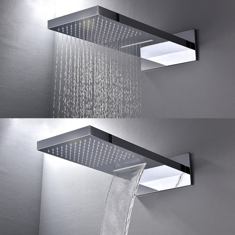 Wall Mount Thermostatic Bathroom Rain Waterfall Shower Faucets Chrome Set Bathtub Mixer Faucet Tap