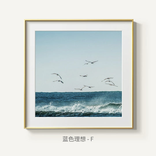 Nordic Blue Sky Sea Lighthouse And Clouds Canvas Art Poster 20X20Cm (No Frame) / F Wall Painting