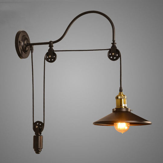 Vintage Retro Loft Wall Lamp Adjustable Iron Lifting Pulley Bedroom Study Office Restaurant Cafe