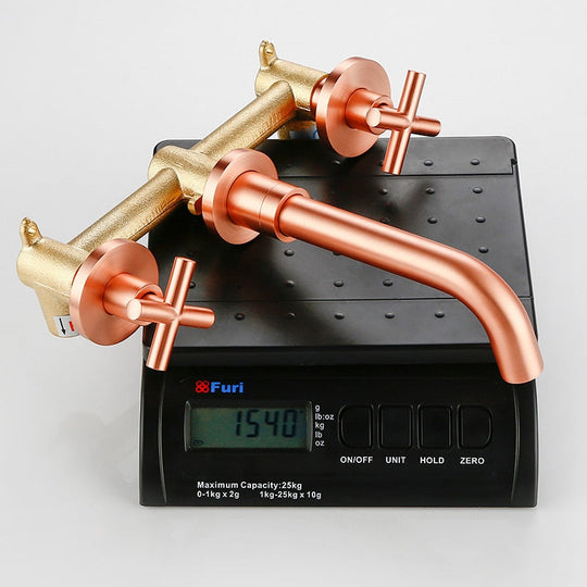 Modern Brushed Rose Gold Brass Double Cross Handle Bath Wall Mounted 3 Hole Water Bathroom Home