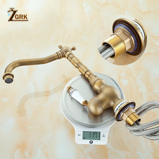 Antique Brass Faucet Bathroom Single Handle Sink Mixer Taps Hot And Cold Water Rotatable For Basin