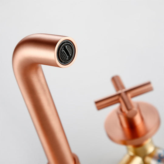 Modern Brushed Rose Gold Brass Double Cross Handle Bath Wall Mounted 3 Hole Water Bathroom Home