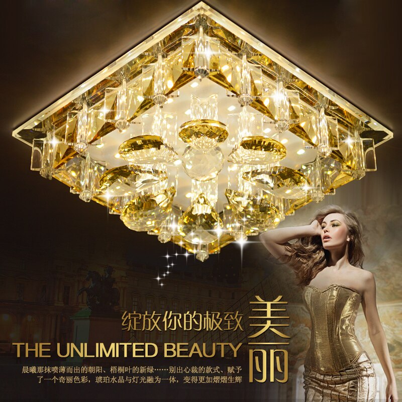 Modern Fashion Square Crystal Ceiling Light Home Corridor Deco Surface Mounted Entrance Aisle Led