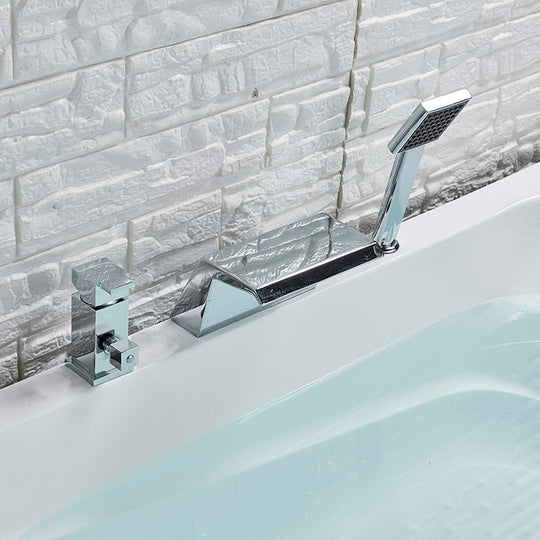 Deck Mount 3Pcs Waterfall Bathtub Faucet Single Handle Handheld Tub Mixer Taps Chrome Widespread