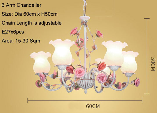 Floral E27 Led Chandelier White Flower Iron Alloy Chandeliers Dining Living Room Rose Lights Lamp