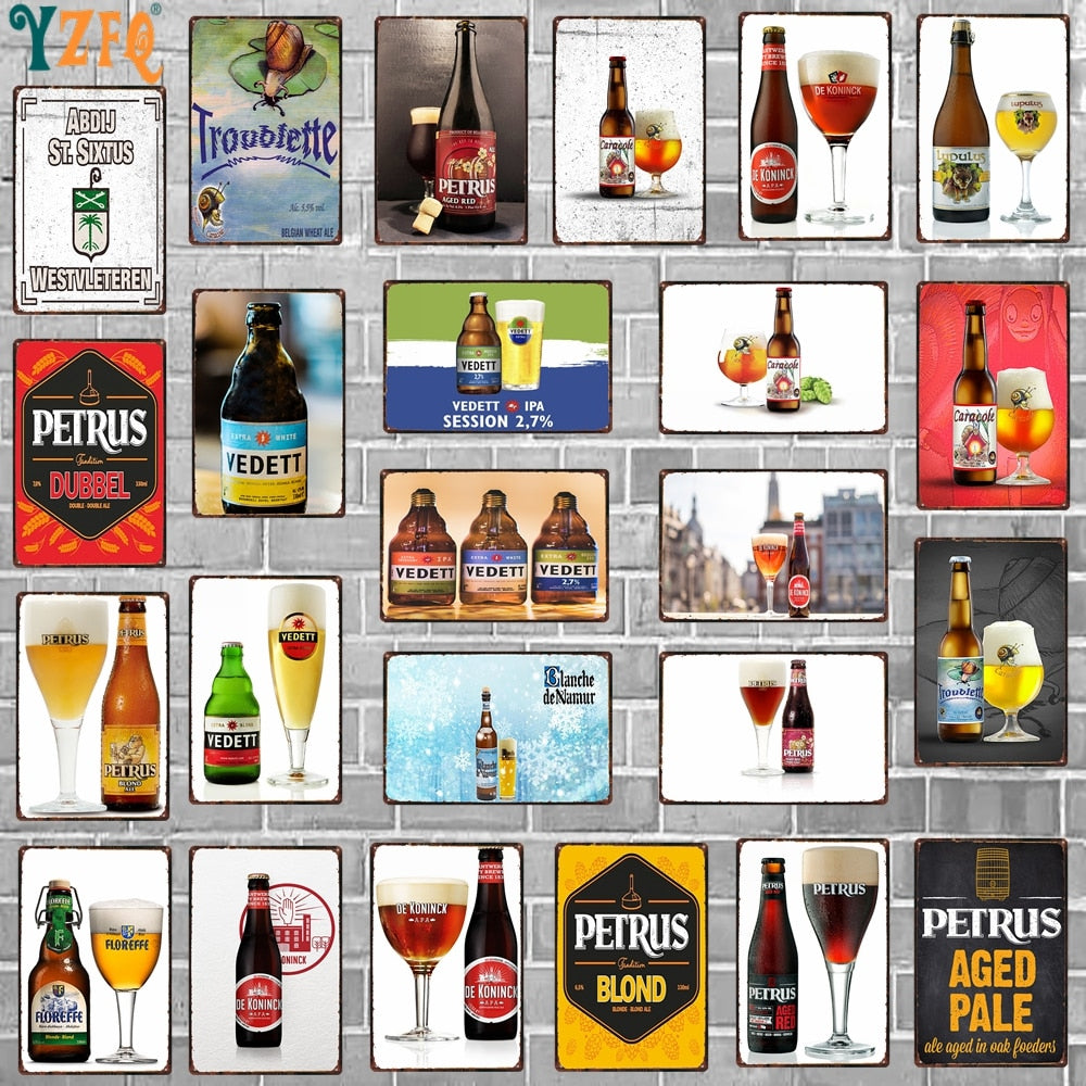 Vintage Belgium Beer Tin Signs: Vedett Petrus Retro Metal Plates Wall Painting