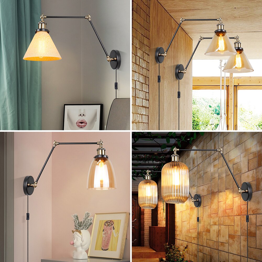 Nordic Led Wall Lamp With Switch Long Pole Background Reading Rocker Glass