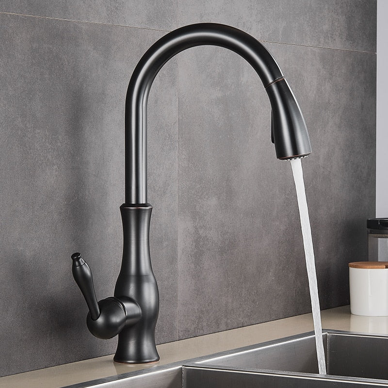 Black Kitchen Faucets Pull Out Sink Mixer Tap Single Lever Water Crane For 360 Rotation