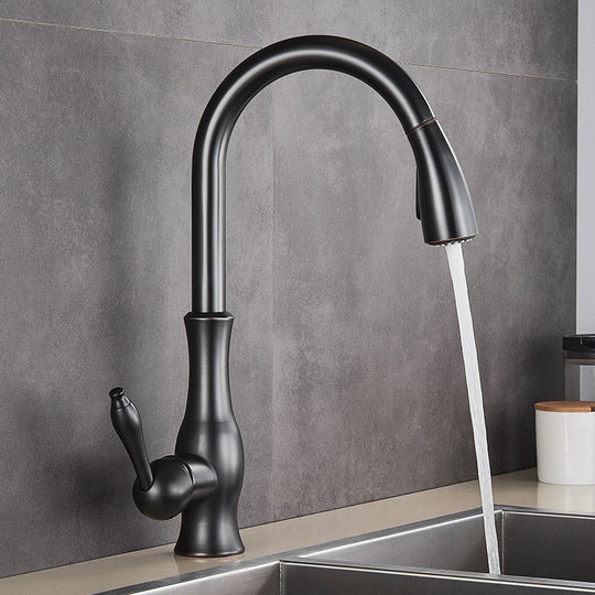 Black Kitchen Faucets Pull Out Sink Mixer Tap Single Lever Water Crane For 360 Rotation