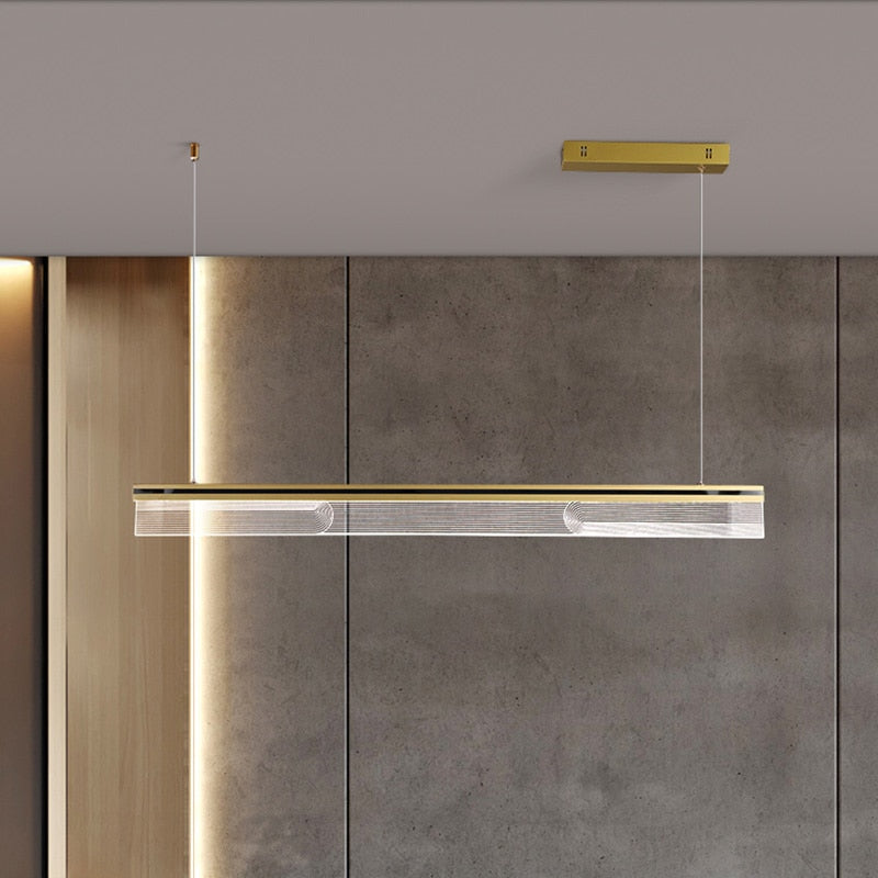 Nordic Modern Minimalist Rectangular Acrylic Dining Room Chandelier Living Iron Cord Pendant
