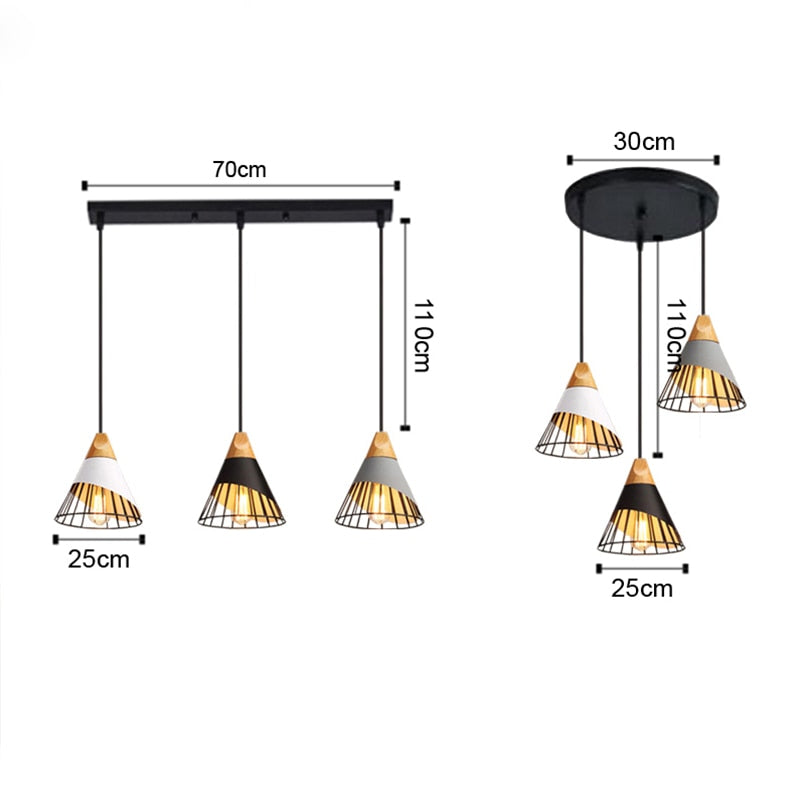 Modern Industrial Lamp Loft Wood Pendant Lights Nordic Iron Hanging Kitchen Bedroom Dining Room
