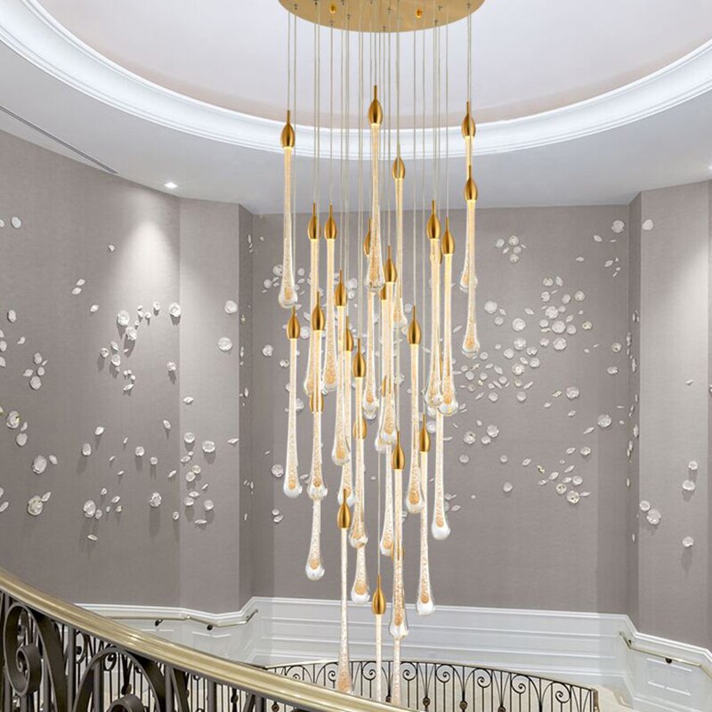 Luxury Pendant Lights Kitchen Island Lighting Rectangle Hanging Lamps Crystal Led Large Staircase